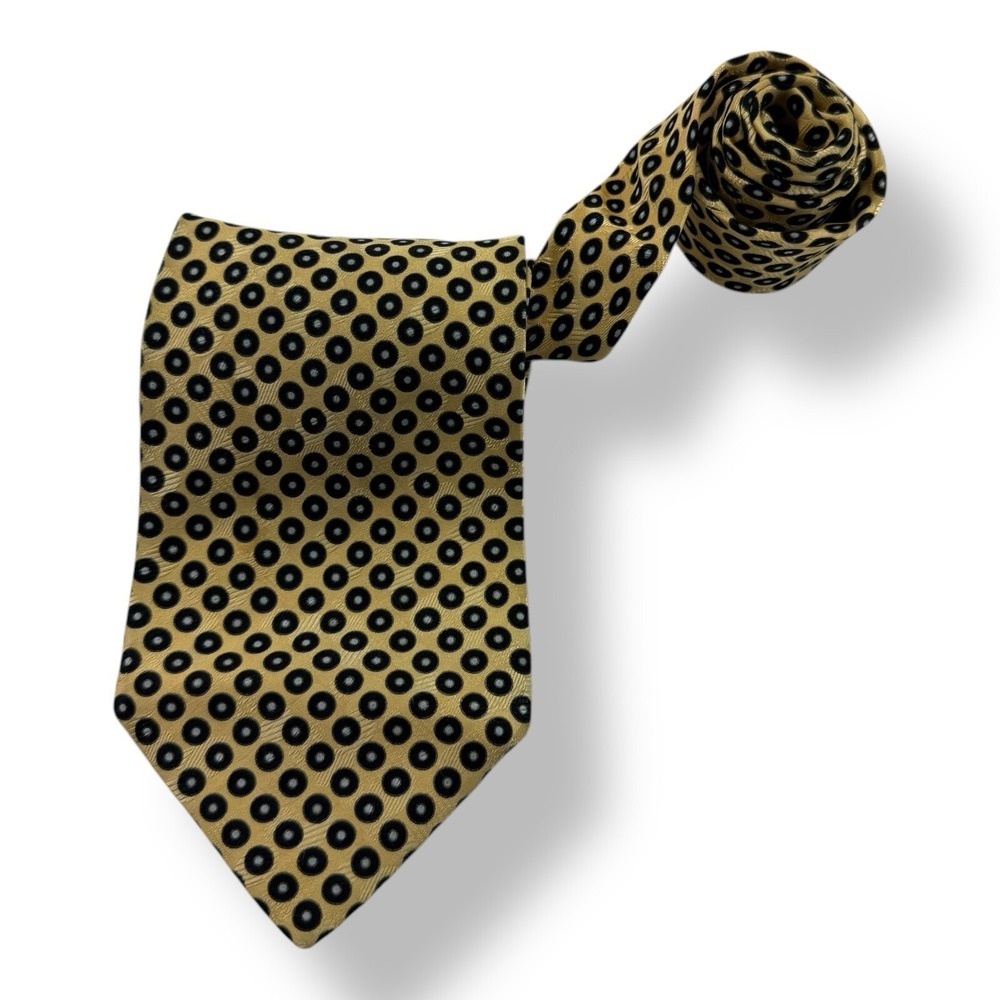 Stefano Ricci Pure Silk Designer Tie Gold Black Blue Circle Pattern 3.75" x 60"